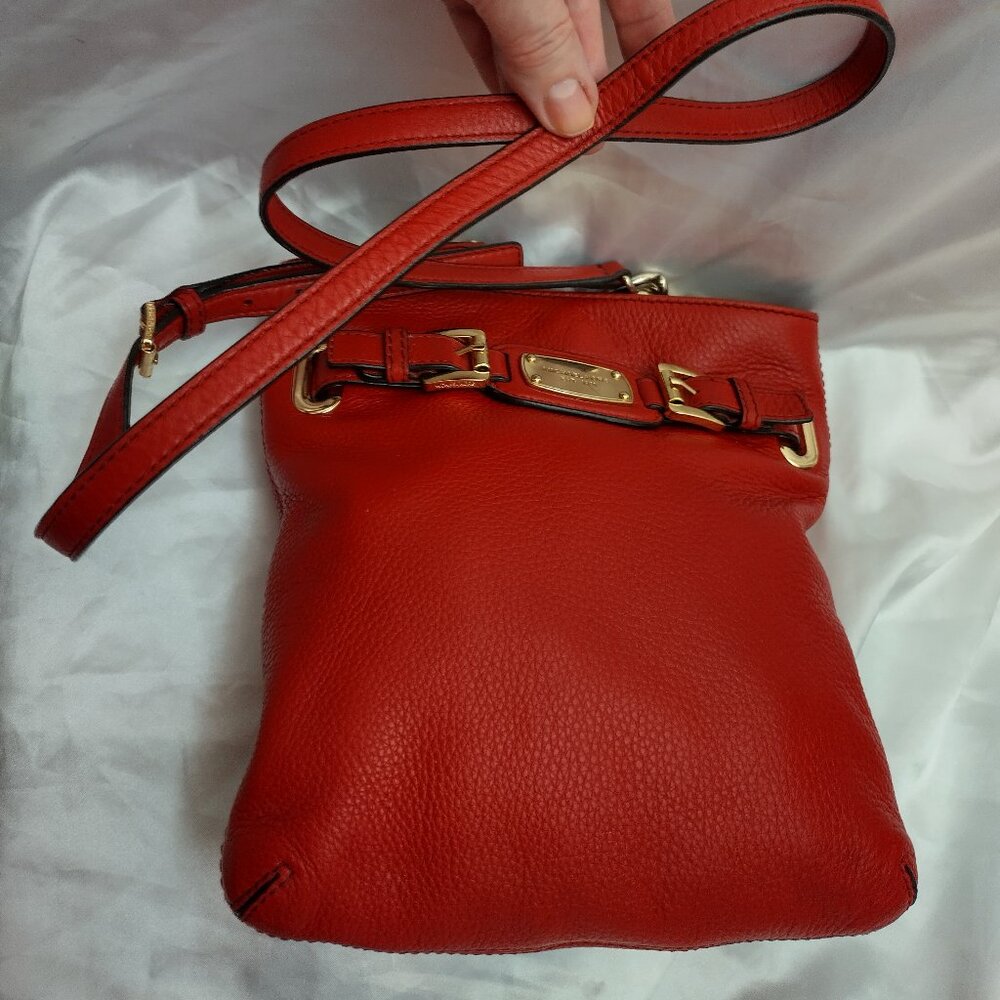 * Michael Kors "Cherry Red" Leather LONG STRAP Gold Hardware Good Condition